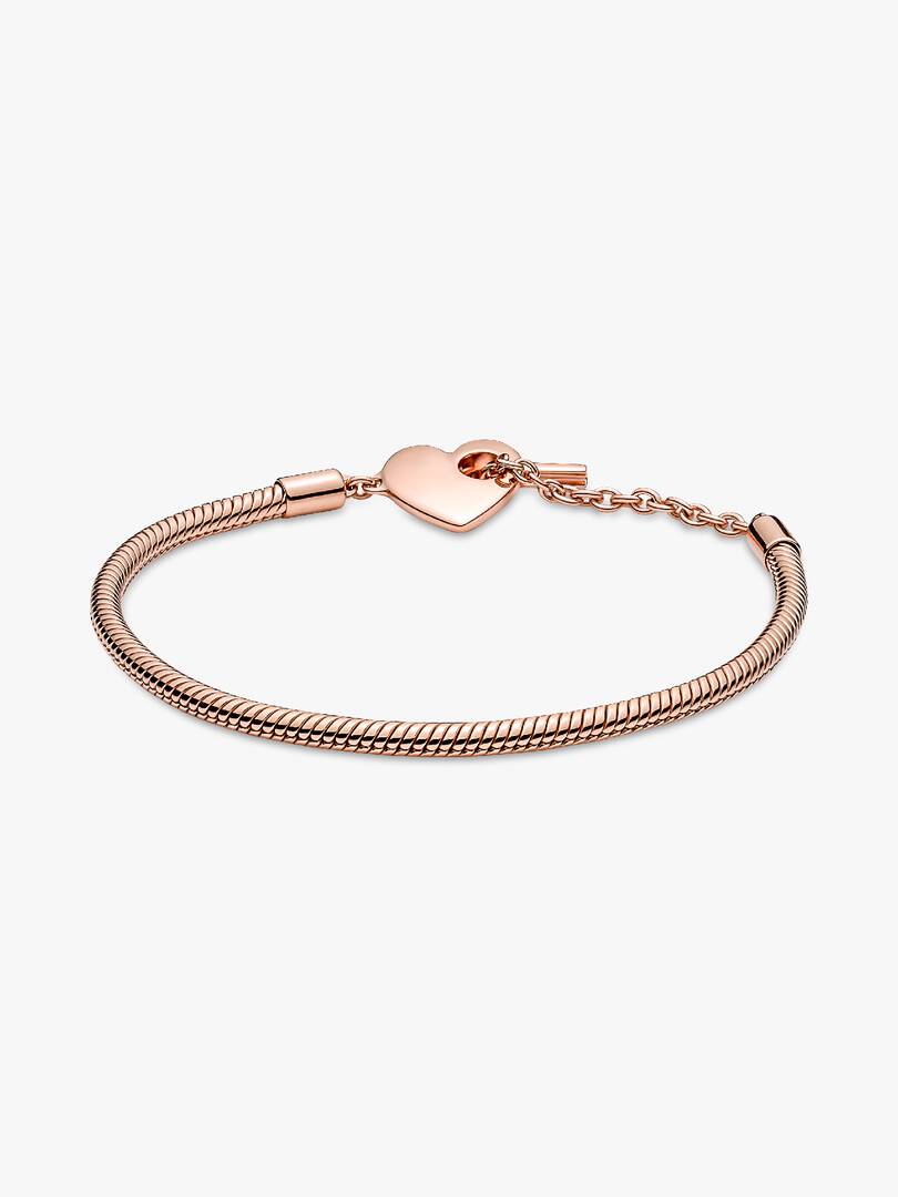 Pandora Moments Heart T-Bar Snake Chain Bracelet 14k rose gold plating