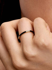 Black Enamel & Stones Ring 14k gold plating