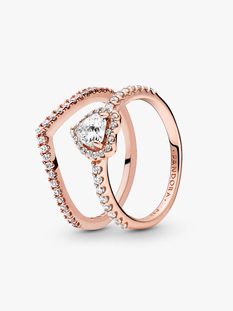Playful Love Elevated Heart Wishbone Ring Set 2 Quantity
