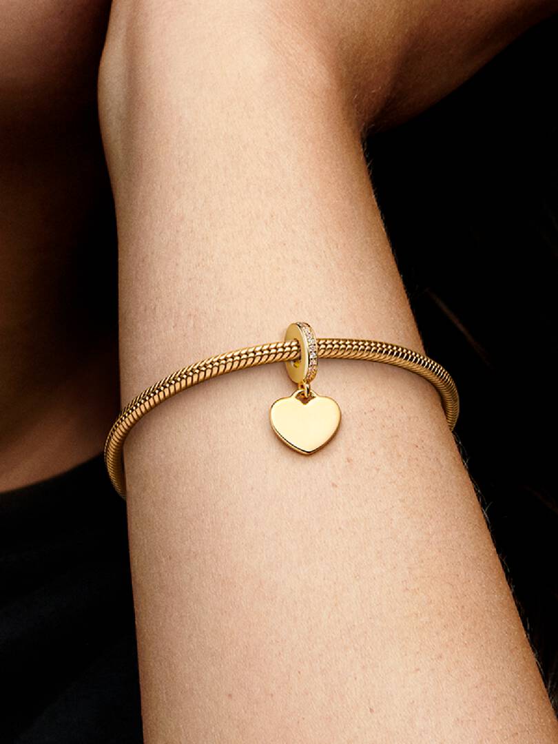 Engravable Heart Tag Dangle Charm 14k gold plating