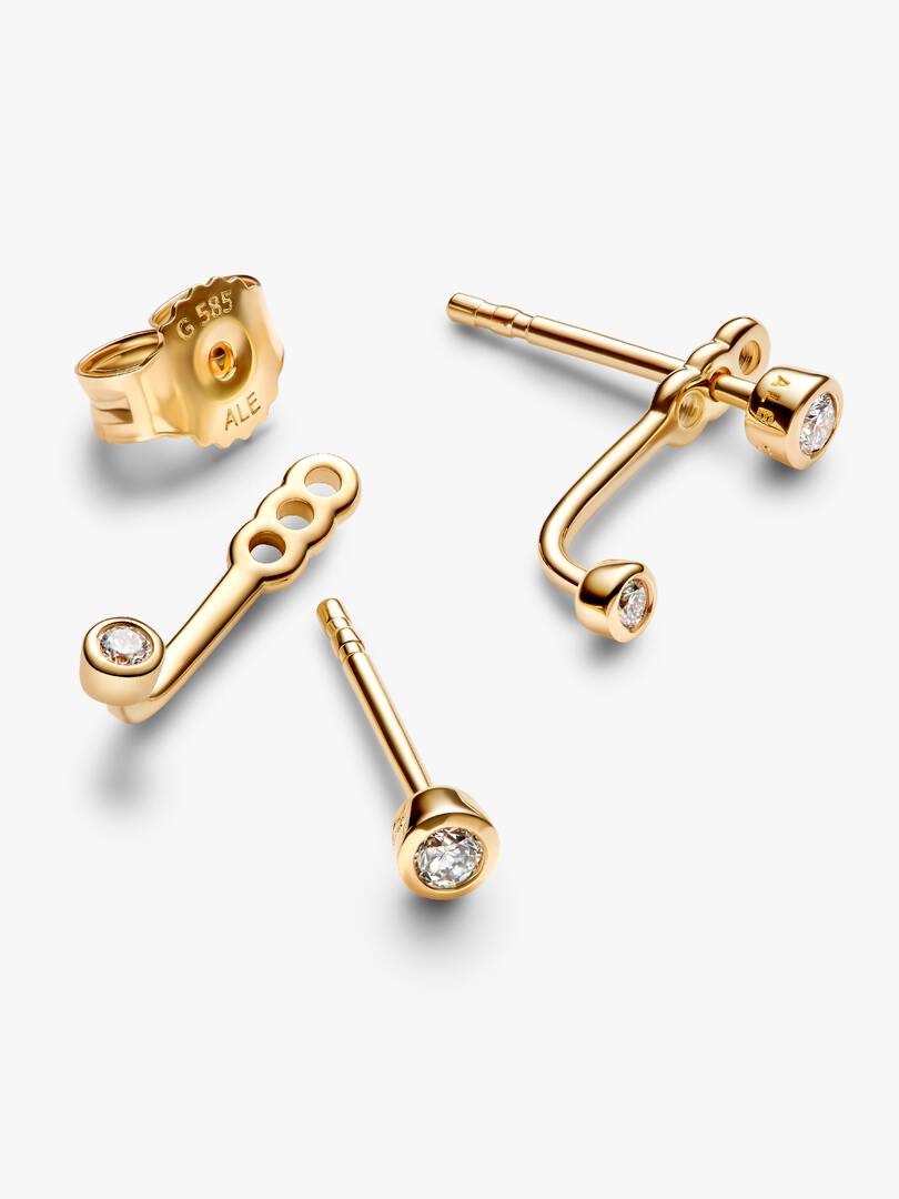 Pandora Era Bezel Lab-Grown Diamond Ear Jacket Stud Earrings 0.10 ct TW, 14k gold