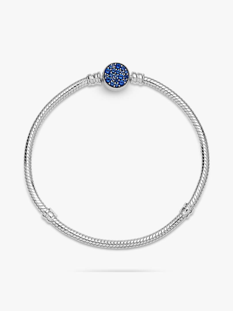 Pandora Moments Sparkling Blue Disc Clasp Snake Chain Bracelet Sterling silver