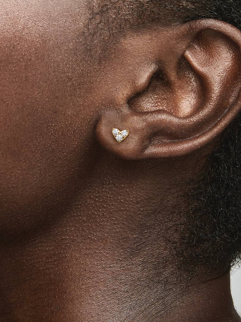 Triple Stone Heart Stud Earrings 14k gold plating