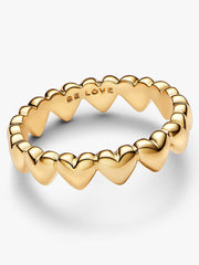 Row of Hearts Ring 14k gold plating