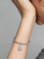 Sparkling Pet Paw Print Dangle Charm Sterling silver