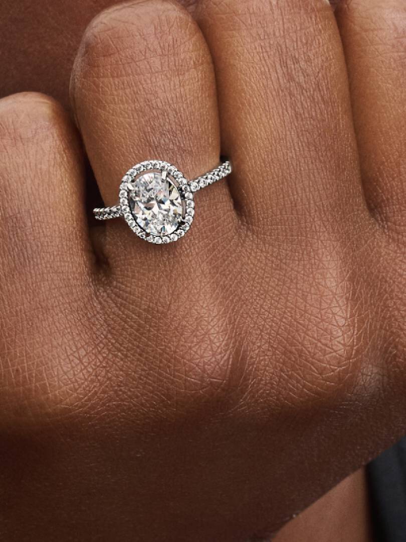 Oval Sparkling Halo Statement Ring Sterling silver