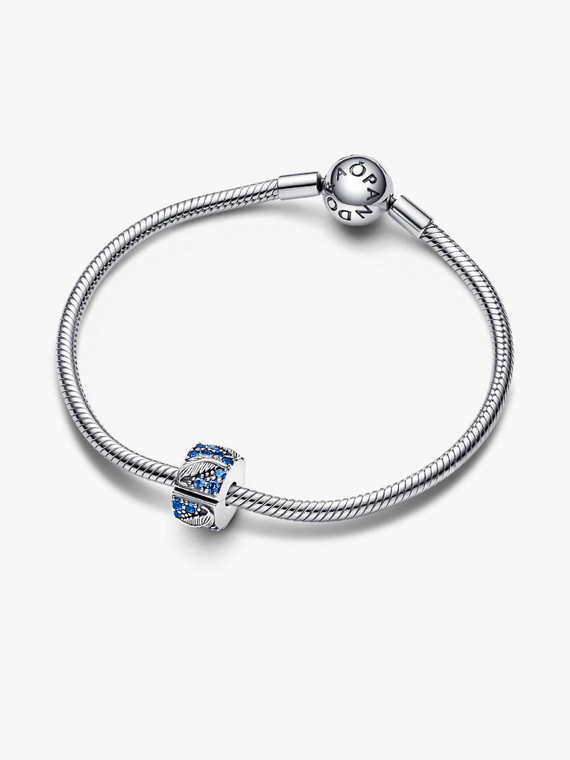 Curved Feather & Pavé Clip Charm Sterling silver