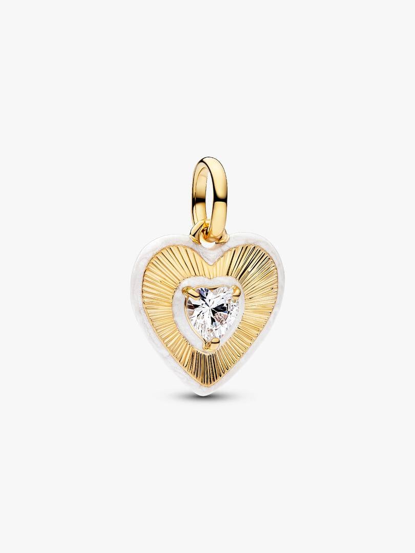Radiating White Heart Medallion Charm 14k gold plating