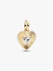Radiating White Heart Medallion Charm 14k gold plating
