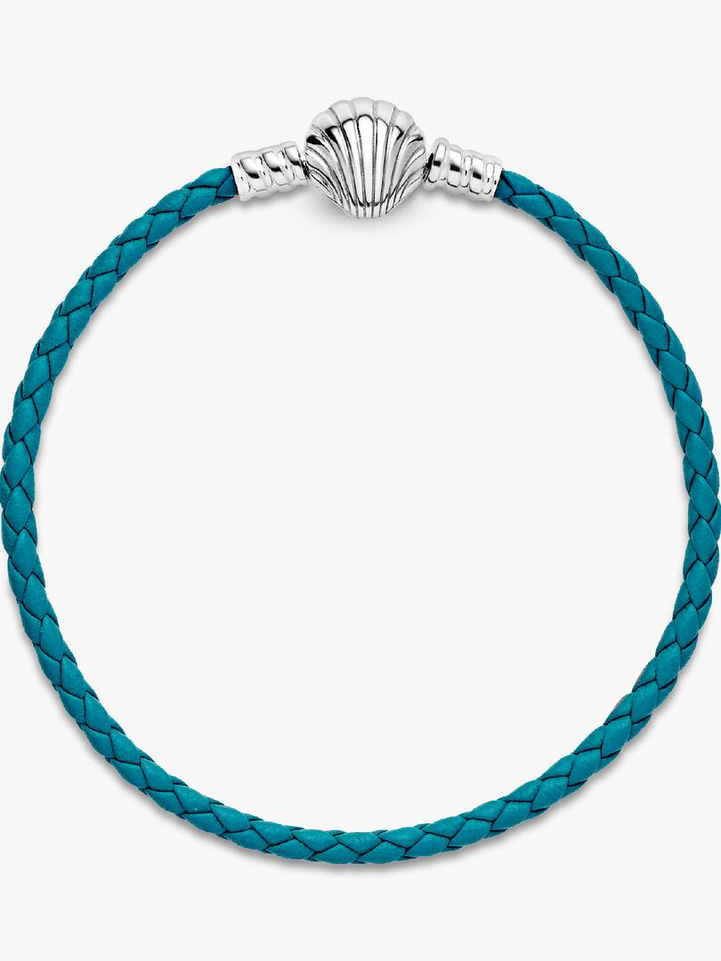 FINAL SALE - Pandora Moments Seashell Clasp Turquoise Braided Leather Bracelet Sterling silver