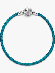 FINAL SALE - Pandora Moments Seashell Clasp Turquoise Braided Leather Bracelet Sterling silver