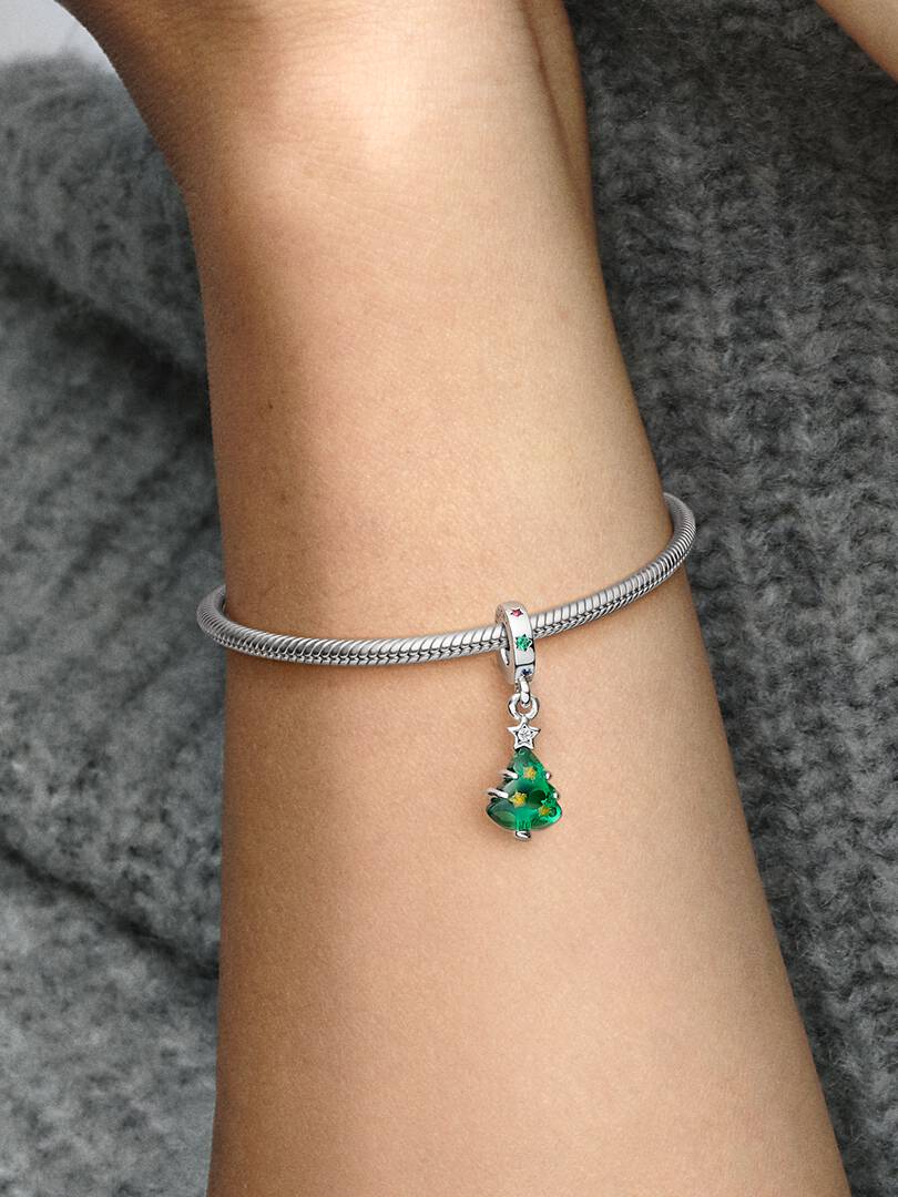 Sparkling Christmas Tree Dangle Charm Sterling silver