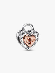 FINAL SALE - Two-tone Padlock Splittable Heart Charm Sterling silver, 14k rose gold plating