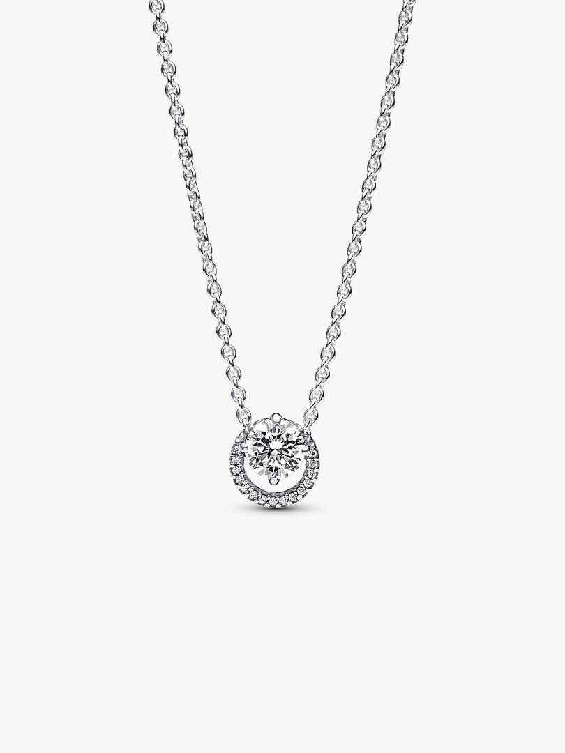 Sparkling Round Halo Pendant Collier Necklace Sterling silver