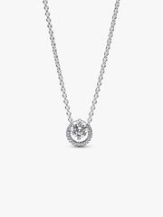 Sparkling Round Halo Pendant Collier Necklace Sterling silver