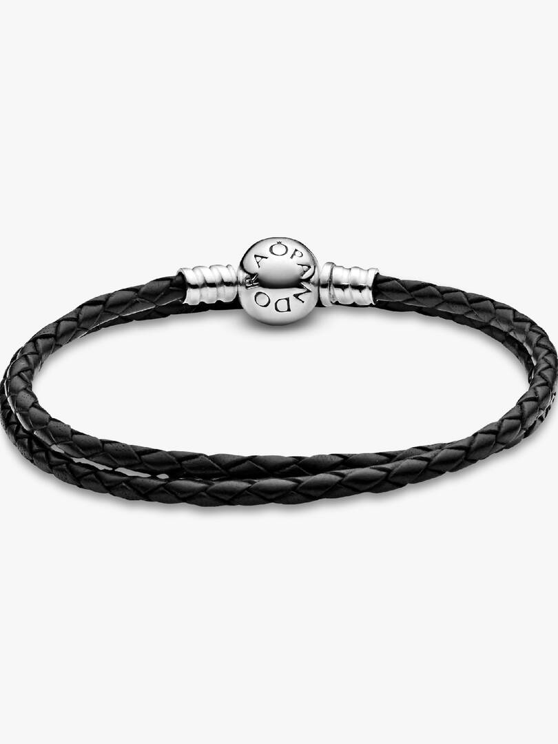 Pandora Moments Double Black Leather Bracelet Sterling silver