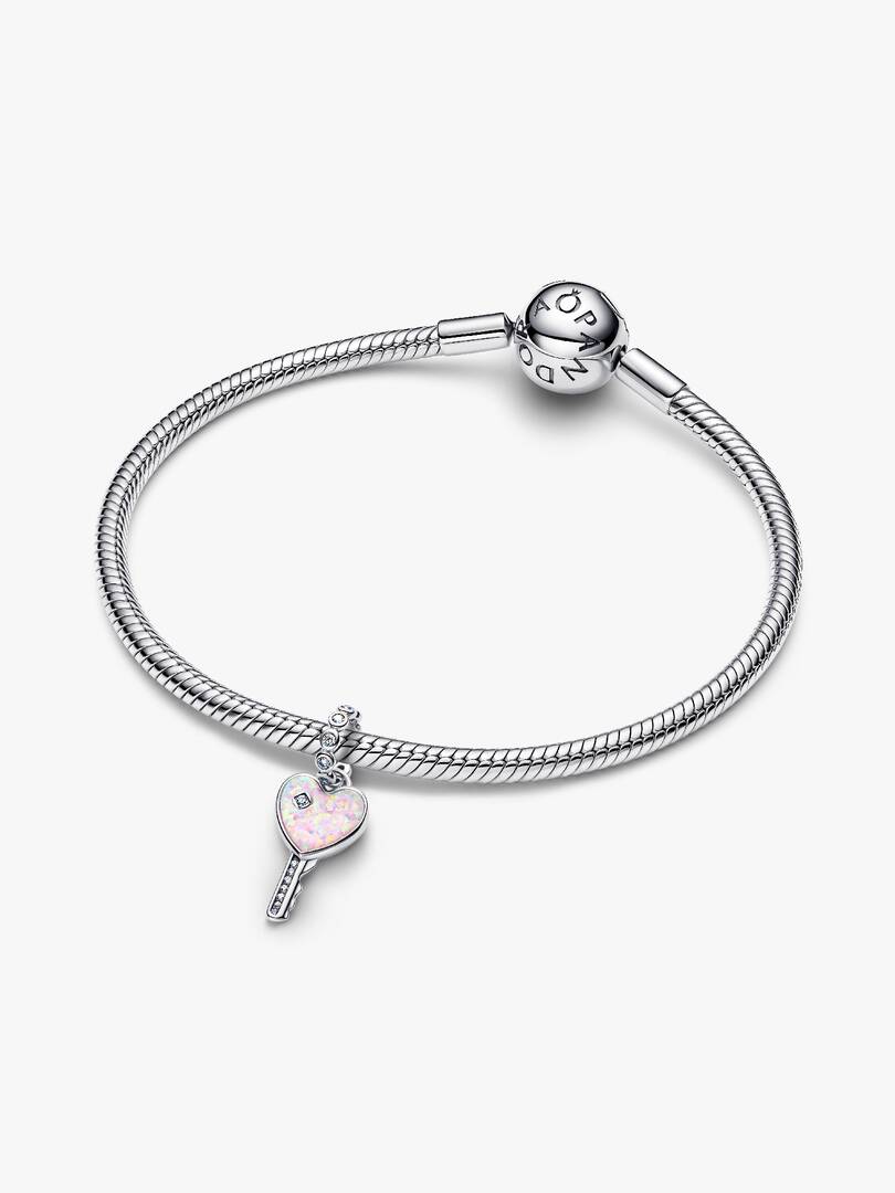 Opalescent Heart Key Dangle Charm Sterling silver