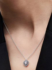 Sparkling Heart Halo Pendant Necklace Sterling silver
