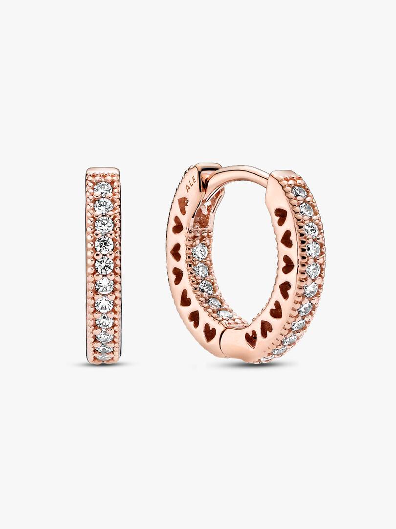 Pavé Heart Hoop Earrings 14k rose gold plating