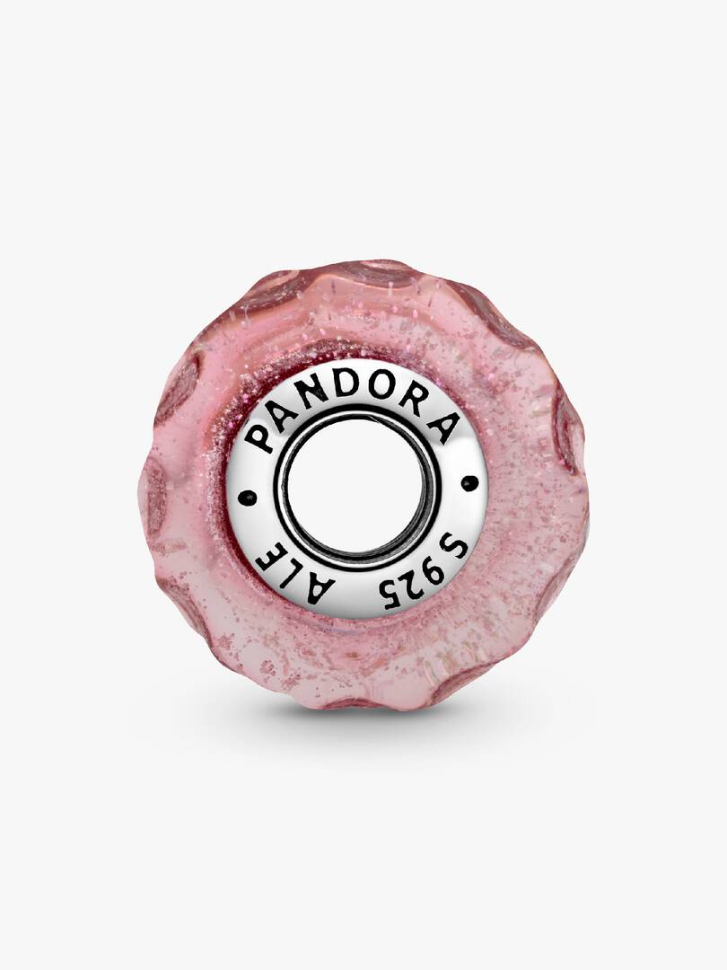 Wavy Fancy Pink Murano Glass Charm Sterling silver
