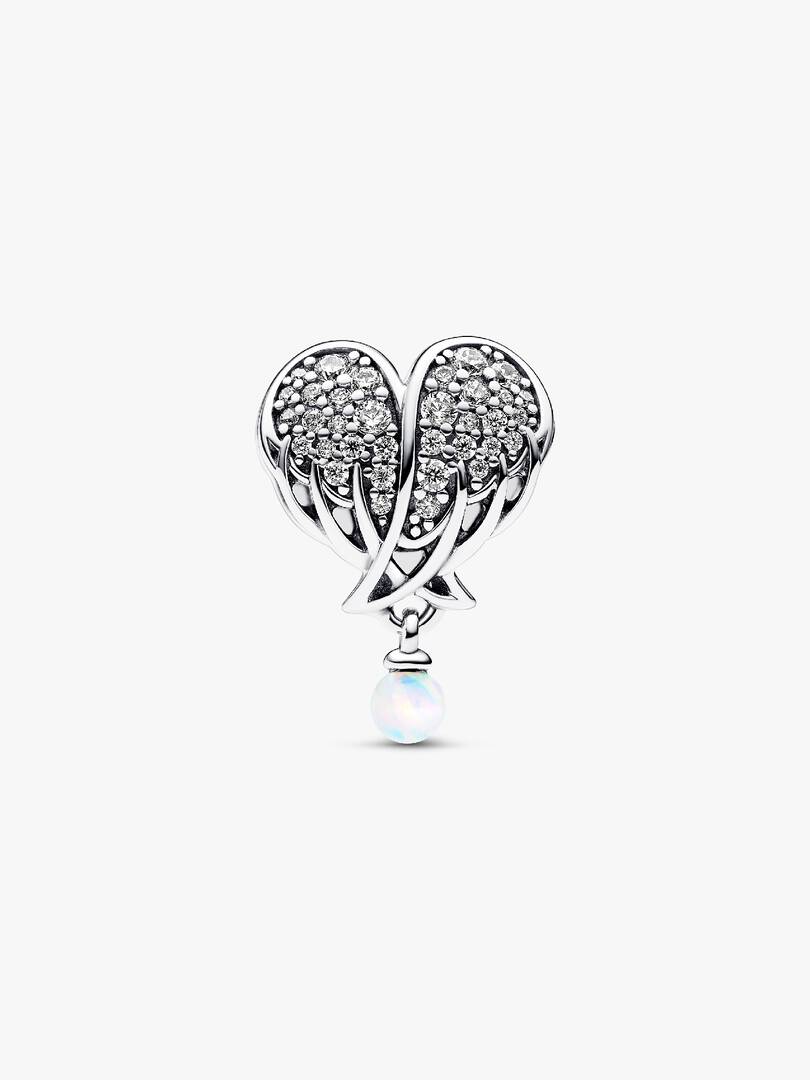 FINAL SALE - Sparkling Angel Wings & Heart Charm Sterling silver