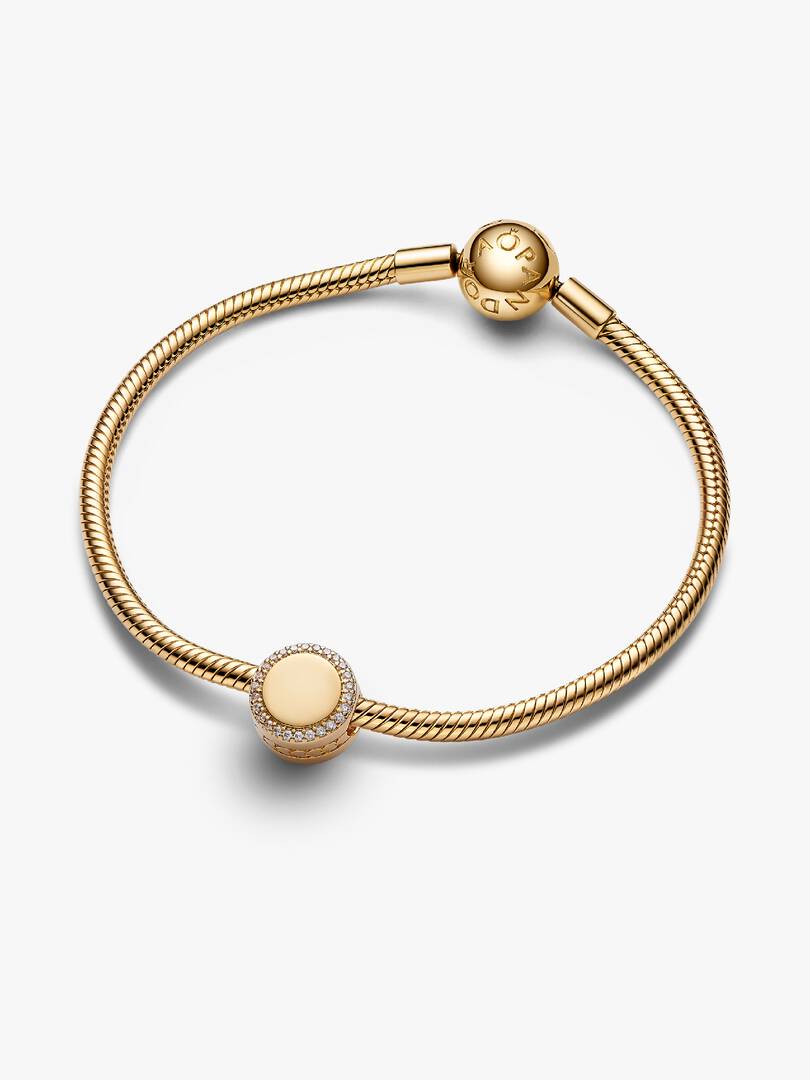 Engravable Sparkling Button Charm 14k gold plating
