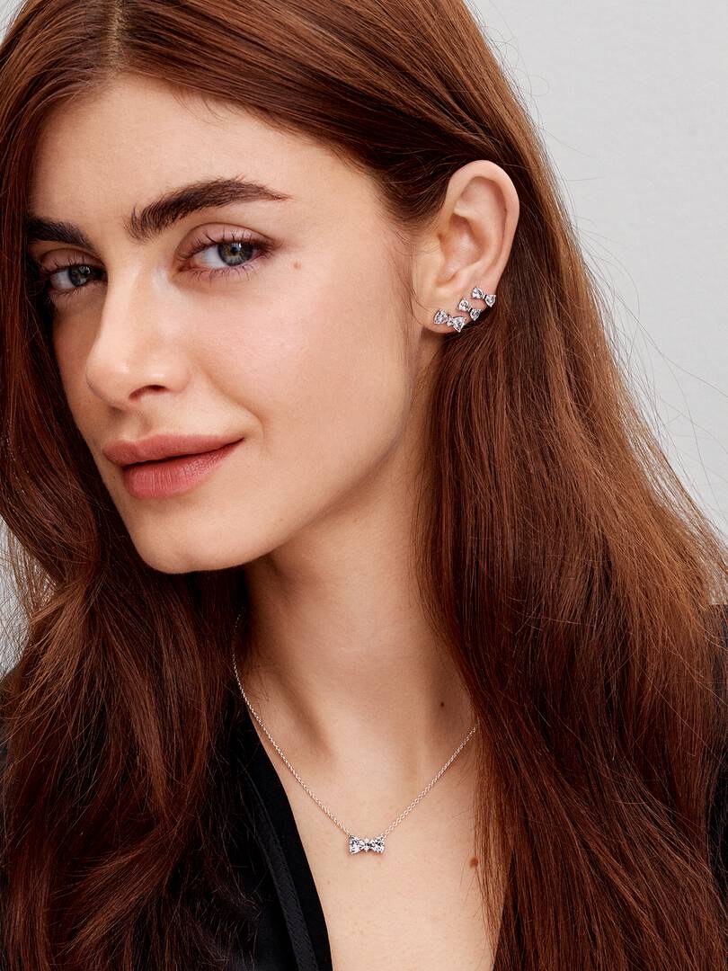 Sparkling Bow Stud Earrings Sterling silver
