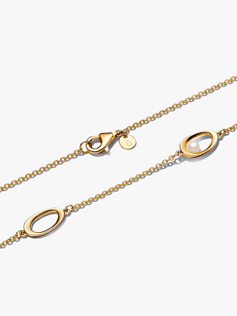 Organically Shaped Oval & Treated Freshwater Cultured Pearl Necklace 14k gold plating