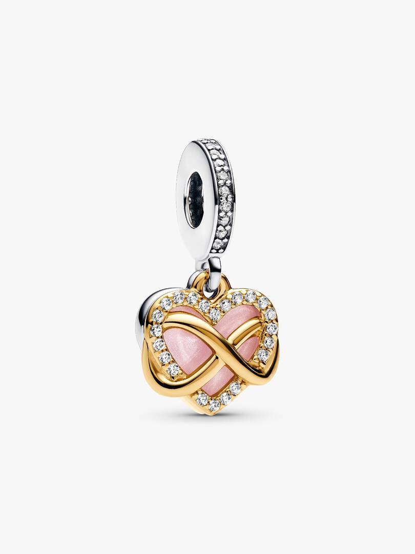 Sparkling Infinity Heart Dangle Charm Sterling silver, 14k gold plating