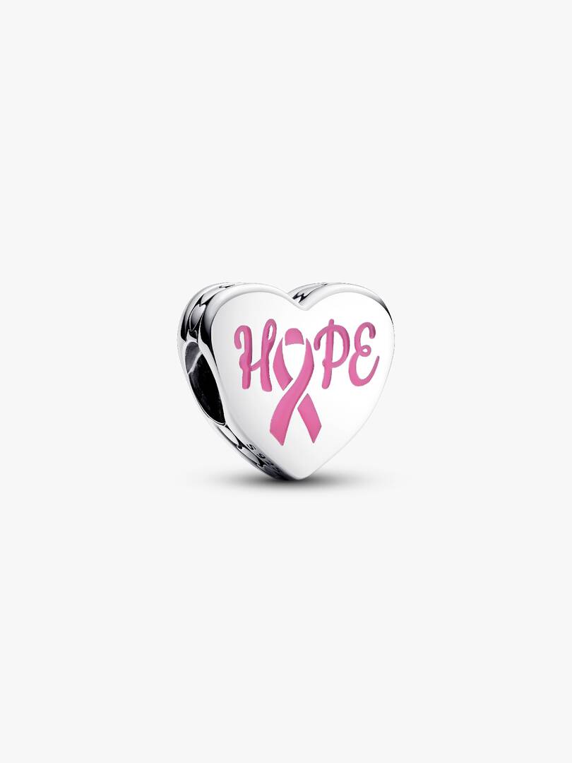 Hope heart sterling silver charm with pink enamel Sterling silver