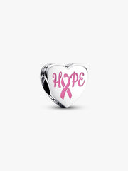 Hope heart sterling silver charm with pink enamel Sterling silver