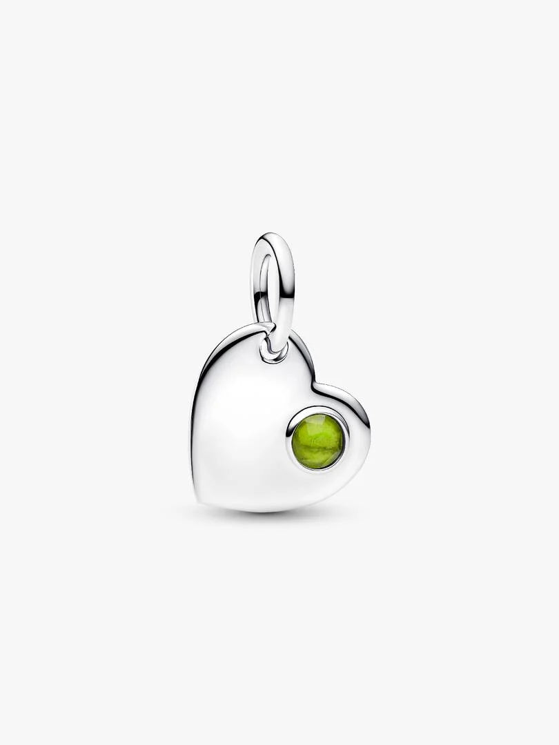 August Engravable Heart Spring Green Stone Dangle Charm Sterling silver