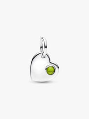 August Engravable Heart Spring Green Stone Dangle Charm Sterling silver
