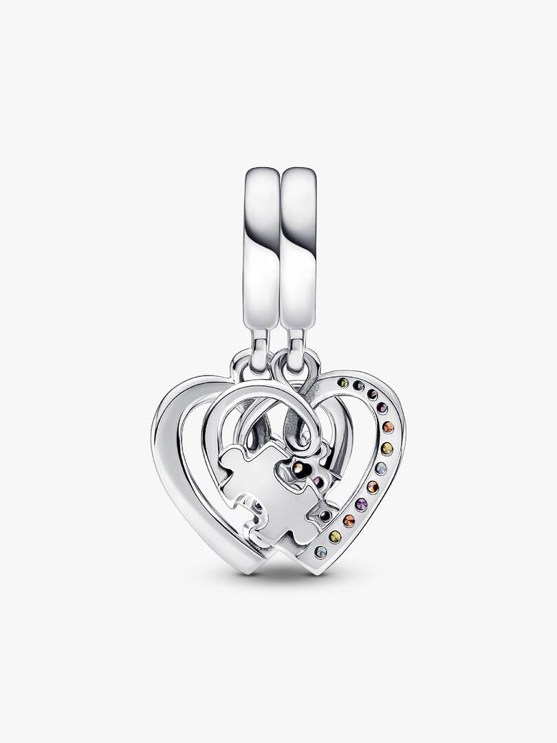 Puzzle Piece Hearts Splittable Friendship Dangle Charm Sterling silver