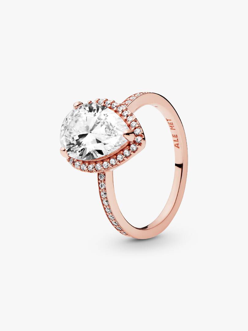 Sparkling Teardrop Halo Ring 14k rose gold plating