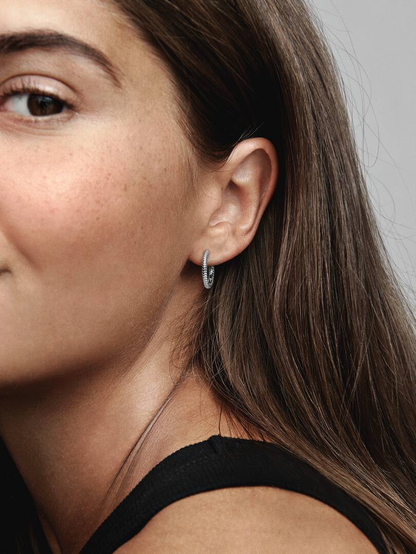 Pandora Moments Small Charm Hoop Earrings Sterling silver