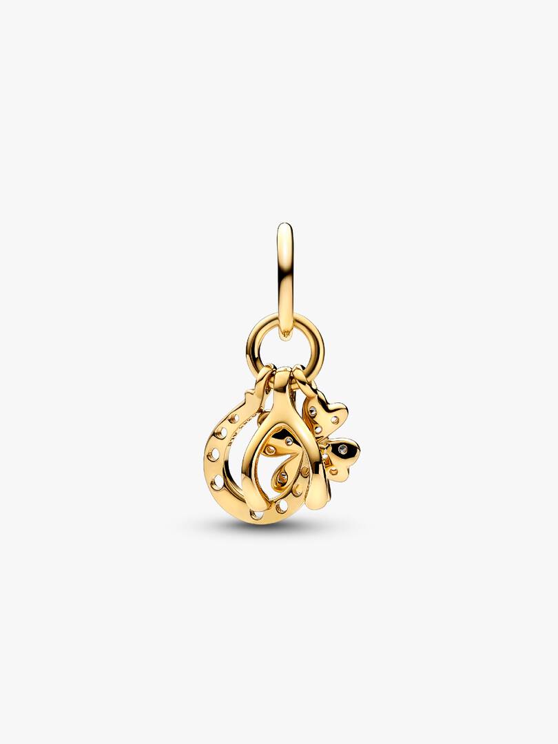 Lucky Clover, Wishbone & Horseshoe Dangle Charm 14k gold