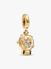 Heart Snowflake Snow Globe Dangle Charm 14k gold plating