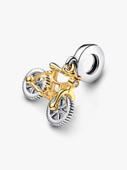Two-tone Spinning Wheels Bicycle Dangle Charm Sterling silver, 14k gold plating