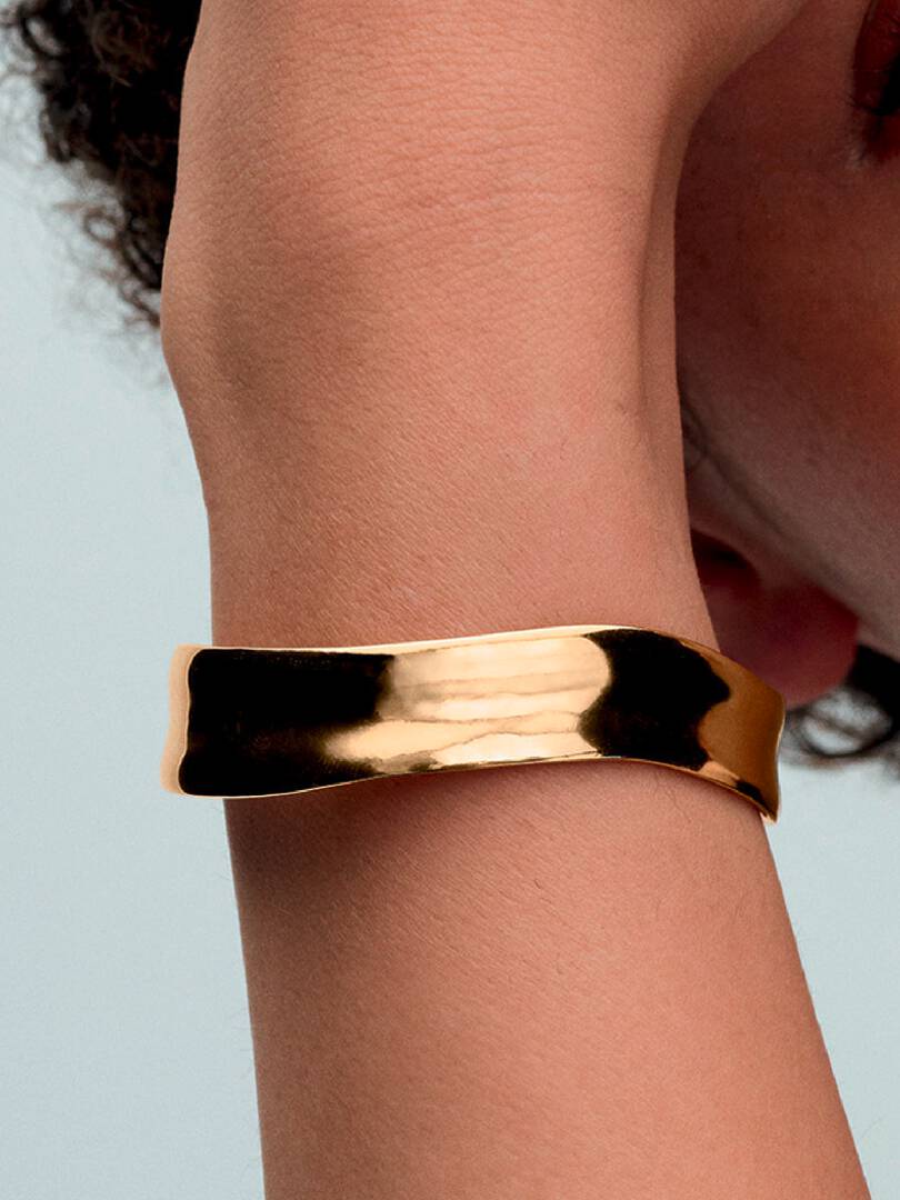 Organically Shaped Broad Open Bangle 14k gold plating