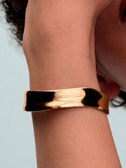 Organically Shaped Broad Open Bangle 14k gold plating