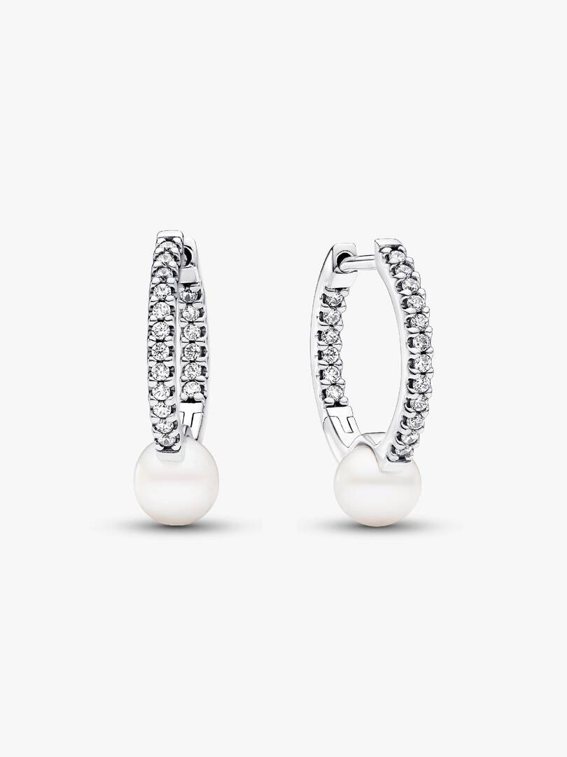 FINAL SALE - Treated Freshwater Cultured Pearl & Pavé Hoop Earrings Sterling silver