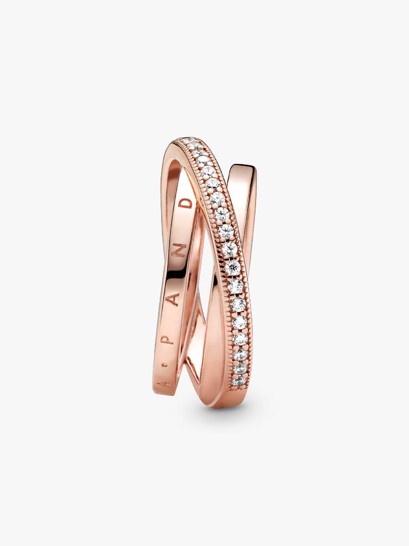 Crossover Pavé Triple Band Ring 14k rose gold plating