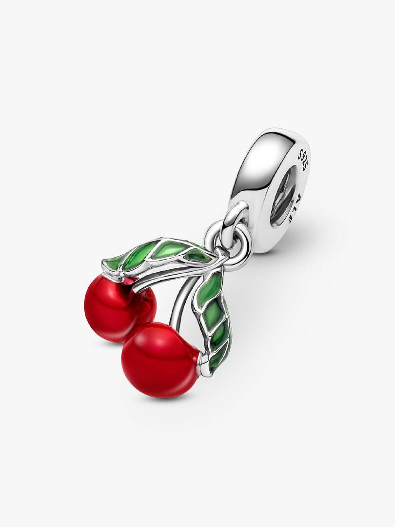 Asymmetrical Cherry Fruit Dangle Charm Sterling silver