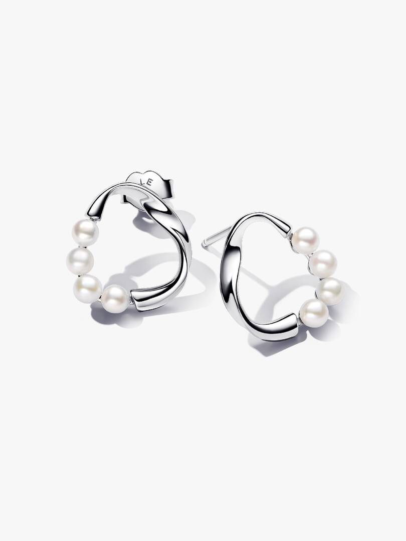 Organically Shaped Circle & Treated Freshwater Cultured Pearls Stud Earrings Sterling silver