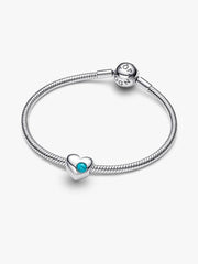 Engravable Turquoise Blue Stone Heart Charm Sterling silver