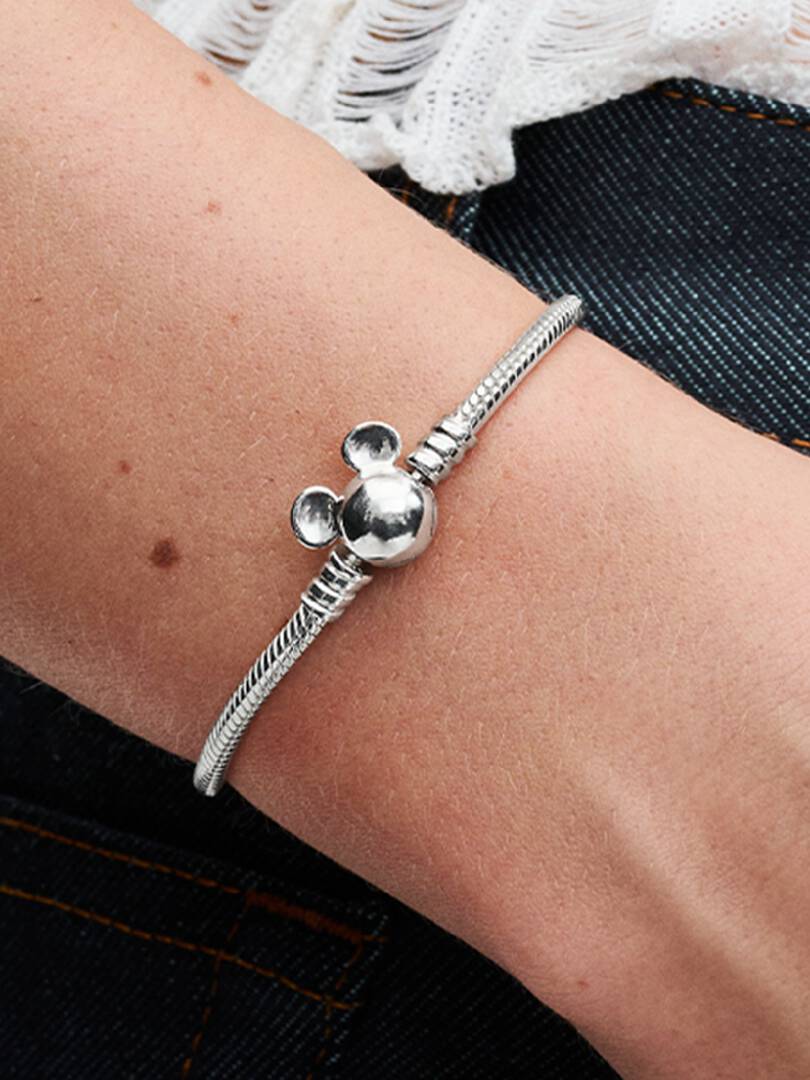 Disney Mickey Mouse Clasp Moments Snake Chain Bracelet Sterling silver