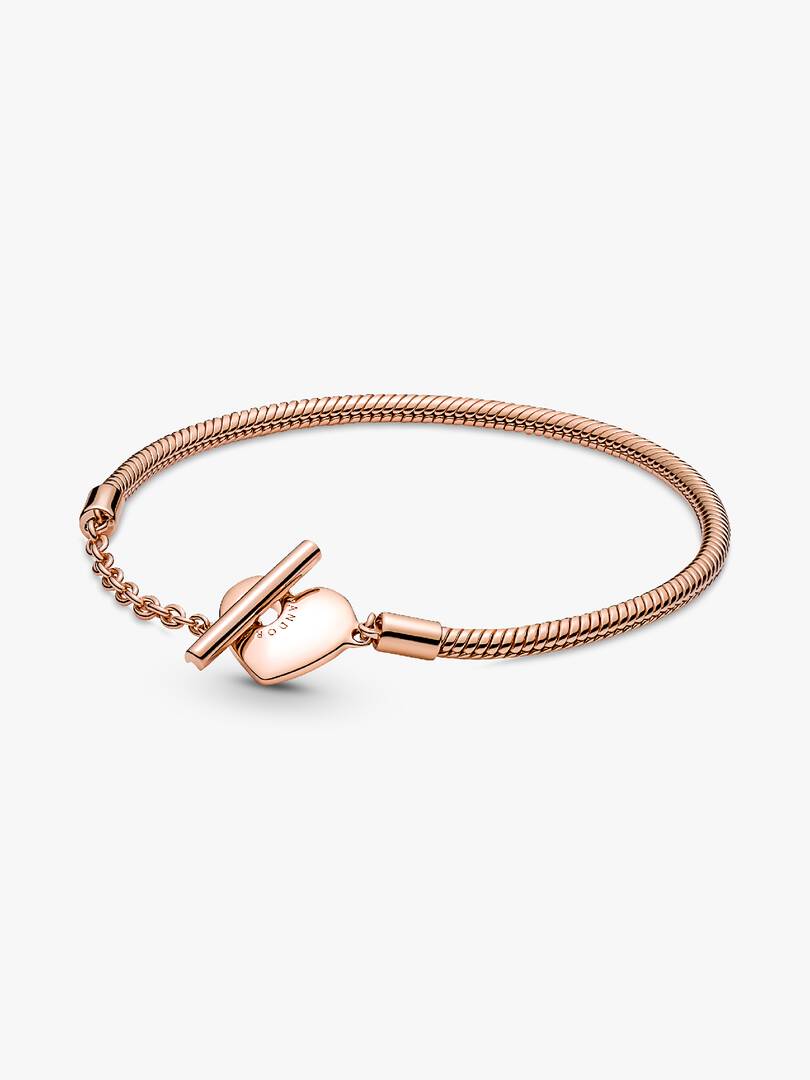 Pandora Moments Heart T-Bar Snake Chain Bracelet 14k rose gold plating