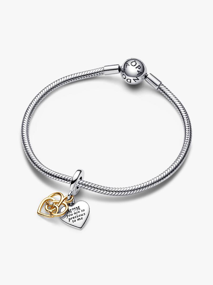 Lab-grown Diamond Engravable Mom Double Dangle Charm 0.009 ct TW, Sterling silver, 14k gold plating