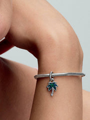 Opalescent Green Palm Tree Dangle Charm Sterling silver